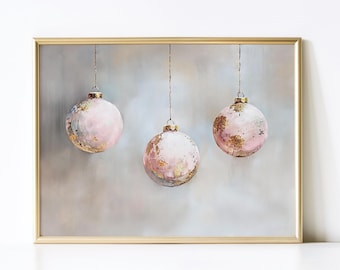 Pink and Gold Christmas Ornaments Printable Wall Art, Sophisticated Festive Home Decor, Magical Holiday Art, Stylish Christmas Print