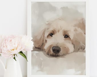 Printable Labradoodle Wall Art, Goldendoodle Pet Portrait Digital Download, Doodle Dog Wall Art Instant Download, Modern Animal Art Print