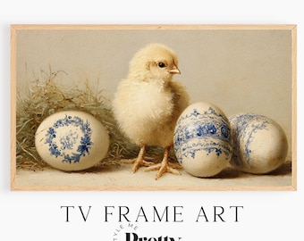 Easter Samsung TV Frame Art, Chick with Three Eggs, Spring Frame Art, 16:9 TV Art, Easter Bunny, Spring Decor for TV, 3840x2160