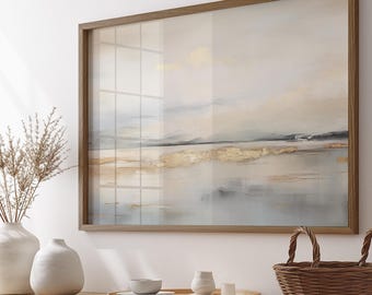 Printable Abstract Wall Art, Gold Horizon on Grey, Modern Minimalist Landscape Frame, Instant Download, Gold, Grey, and Beige DIY Home Decor