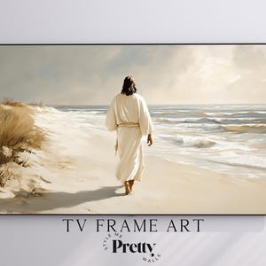 Jesus Walking on Beach, Walk with Christ Samsung Frame TV Art, Faith Based Television Art, Religious Digital TV JPG Download
