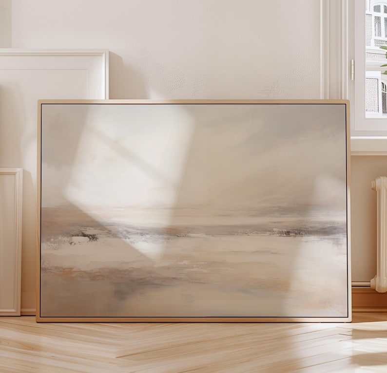 Beige Ocean Abstract Printable Wall Art, Neutral Landscape Print