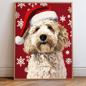 Festive Golden Doodle Pop Art Print, Santa Hat Christmas Decor, Fun Holiday Dog Art, Christmas Wall Art, Instant Download Dog Lover Gift