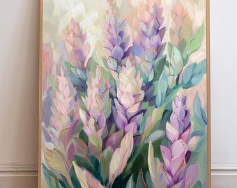 Printable Purple Floral Abstract Wall Art, Elegant Purple Green and Beige Flower Art Print, Instant Download Wall Decor, Print and Frame Art