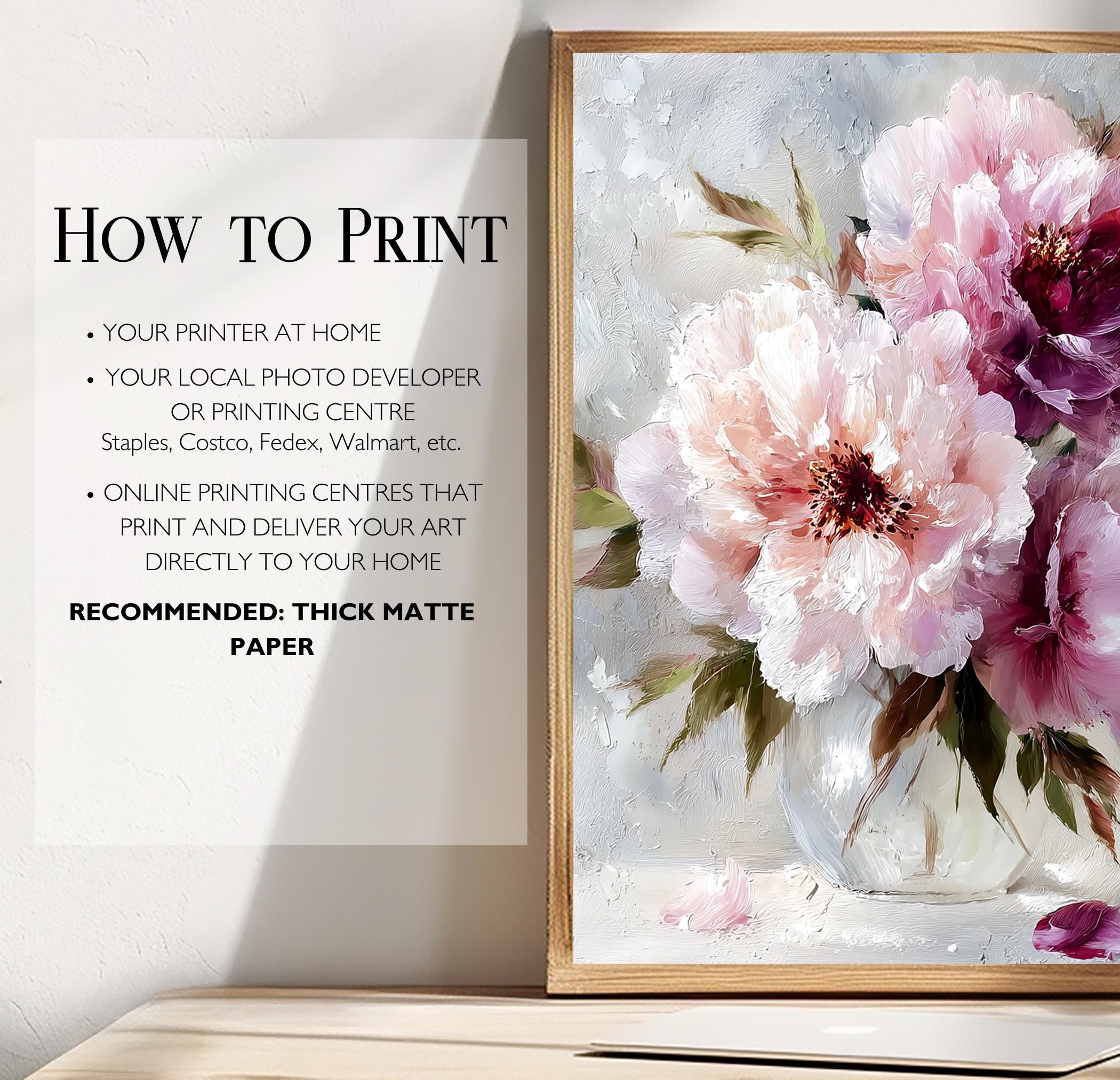 Printable Pink Peony Wall Art, Romantic Floral Art Download, Peony in ...