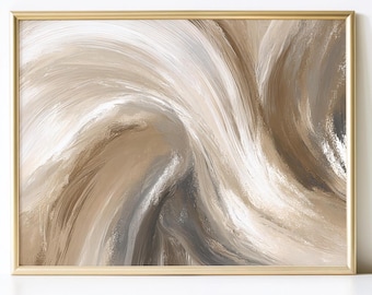 Abstract Wall Art Printable, Neutral Abstract Wave Art, Modern Minimalist Download, Horizontal Abstract Print, Beige Gold Grey Digital Art