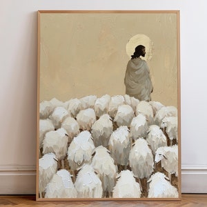 Jesus hinterlässt die 99, Gleichnis vom verlorenen Schaf, Jesus Wandkunst, Guter Hirte, Jesus Christus Malerei, Schrift Wandkunst, Christliches Geschenk