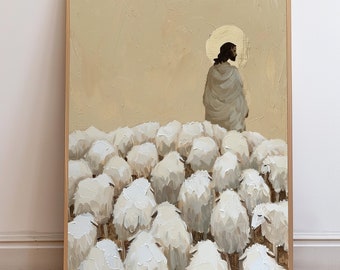 Jesus Leaves The 99, Parable of The Lost Sheep, Jesus Wall Art, Good Shepherd, Jesus Christ Painting, Scripture Wall Art, Christian Gift