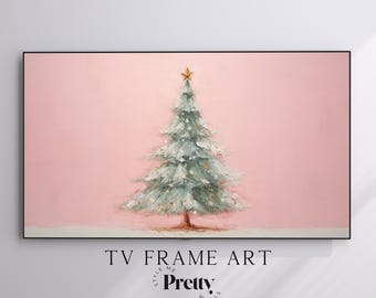 Christmas Samsung Frame TV Art | Pink Christmas Tree Landscape | Holiday Digital TV JPG Download
