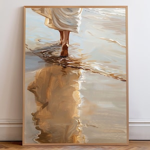 Jesus Christ Walking on Water, Christian Art, Digital Jesus Portrait, I Will Walk With Christ LDS, Jesus Oil Painting, Bible Verse Wall Art