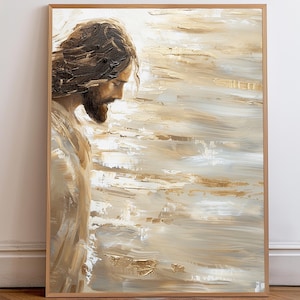 Jesus Christ Near Water, Christian Art, Digital Jesus Portrait, I Will Walk With Christ LDS, Jesus Oil Painting, Bible Verse Wall Art