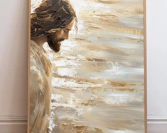 Jesus Christ Near Water, Christian Art, Digital Jesus Portrait, I Will Walk With Christ LDS, Jesus Oil Painting, Bible Verse Wall Art