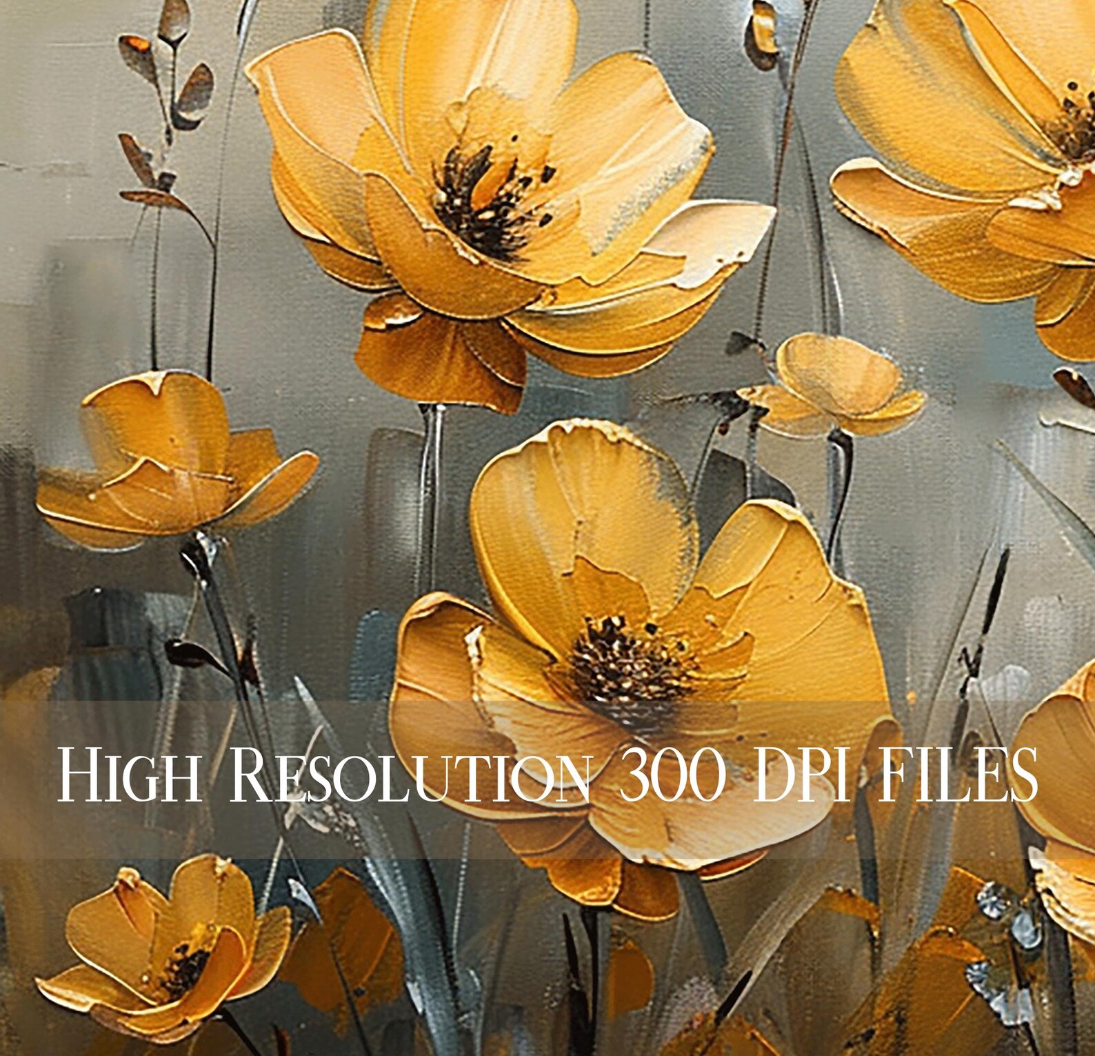 Set of 3 Yellow Floral Printable Wall Art - Instant Download | Yellow ...