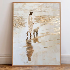 Jesus Walking with a Lamb Art, Lamb of God, I Will Give You Rest, The Good Shepherd, Scripture Painting, Bible Wall Art, Christian Gift