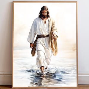 Jesus Christ Walking on Water, Christian Art, Digital Jesus Portrait, I Will Walk With Christ LDS, Jesus Painting, Bible Verse Wall Art