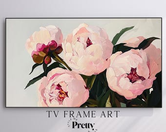 Pink Peonies TV Frame Art , Modern Samsung Frame Art, Contemporary Television Art, Digital TV JPG Download, Spring and Summer Peony Floral