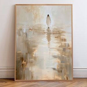Jesus Christ Walking on Water, Christian Art, Digital Jesus Portrait, I Will Walk With Christ LDS, Jesus Oil Painting, Bible Verse Wall Art