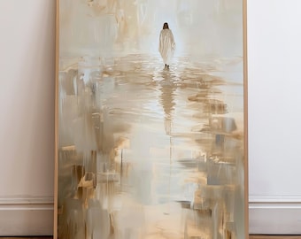 Jesus Christ Walking on Water, Christian Art, Digital Jesus Portrait, I Will Walk With Christ LDS, Jesus Oil Painting, Bible Verse Wall Art