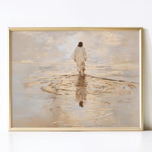 Jesus Christ Walking on Water, Christian Art, Digital Jesus Portrait, I Will Walk With Christ LDS, Jesus Oil Painting, Bible Verse Wall Art