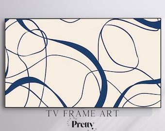Blue Lines Abstract, Modern Minimalist Samsung Frame TV Art, Blue and Beige Television Art, Digital TV JPG Download