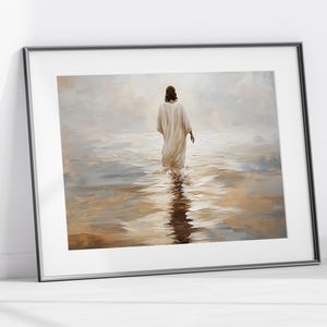 Jesus Christ Walking on Water, Christian Art, Digital Jesus Portrait, I Will Walk With Christ LDS, Jesus Oil Painting, Bible Verse Wall Art