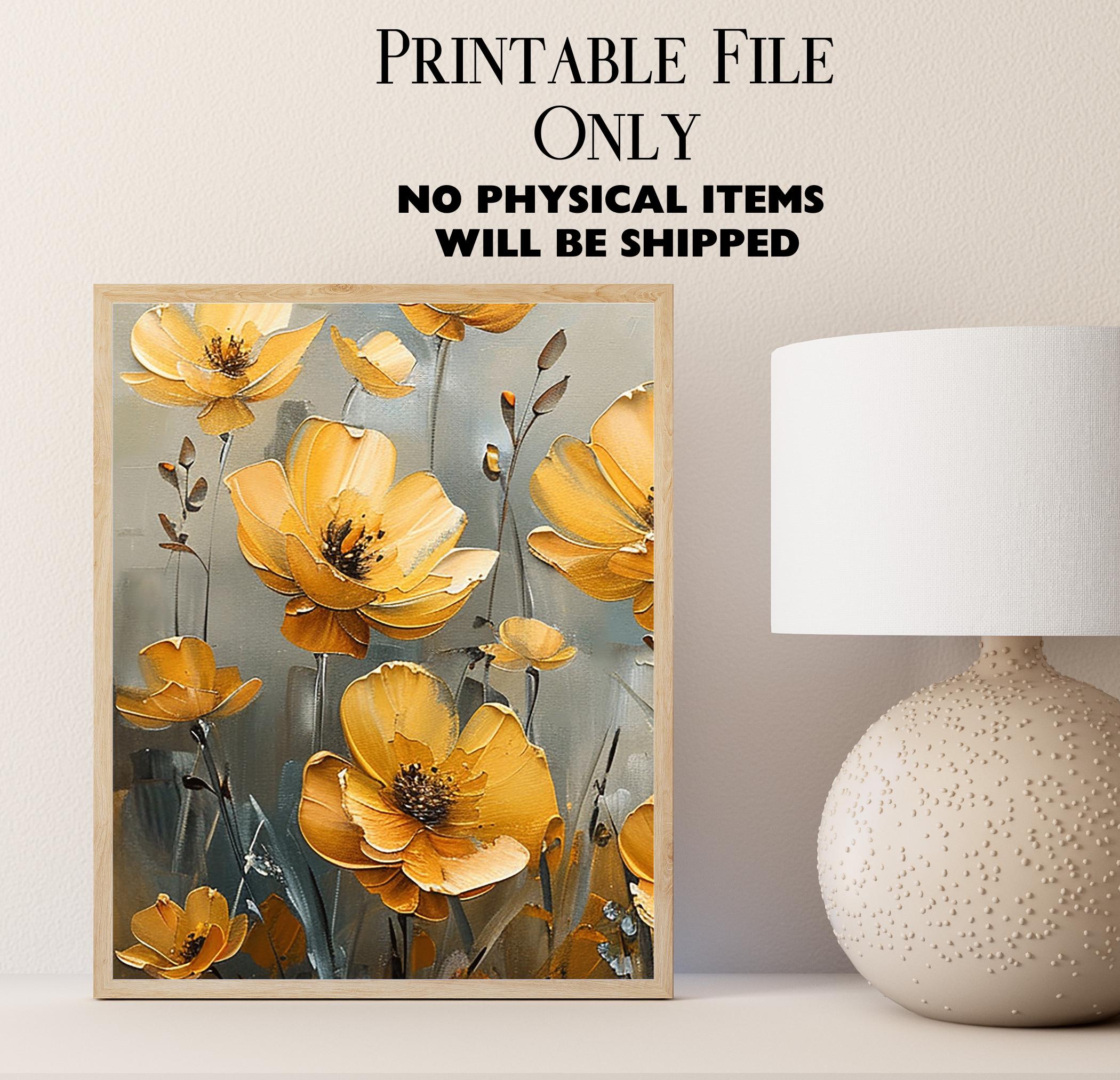 Set of 3 Yellow Floral Printable Wall Art - Instant Download | Yellow ...
