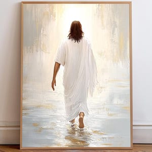 Jesus Christ Walking on Water, Christian Art, Digital Jesus Portrait, I Will Walk With Christ LDS, Jesus Oil Painting, Bible Verse Wall Art