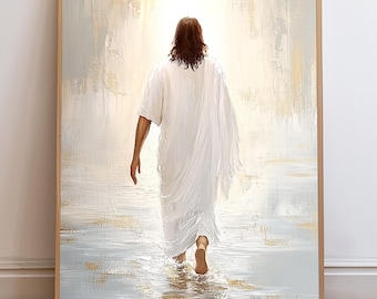 Jesus Christ Walking on Water, Christian Art, Digital Jesus Portrait, I Will Walk With Christ LDS, Jesus Oil Painting, Bible Verse Wall Art