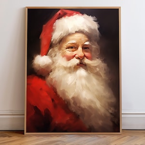 Printable Vintage Santa Claus Christmas Wall Art - Nostalgic Portrait of Santa, Oil Painting Replica, Holiday Home Decor - Instant Download