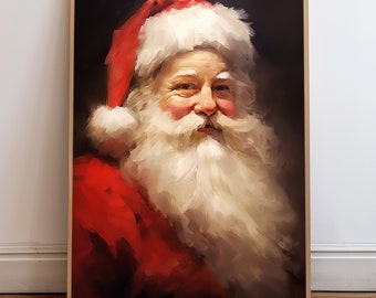 Printable Vintage Santa Claus Christmas Wall Art - Nostalgic Portrait of Santa, Oil Painting Replica, Holiday Home Decor - Instant Download