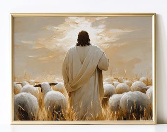 Jesus the Good Shepherd Wall Art Printable, Christian Oil Painting Download, Catholic & LDS Faith Art, Modern Religious Statement Print