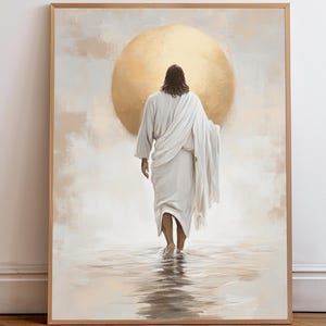 Jesus Christ Walking on Water, Christian Art, Digital Jesus Portrait, I Will Walk With Christ LDS, Jesus Oil Painting, Bible Verse Wall Art