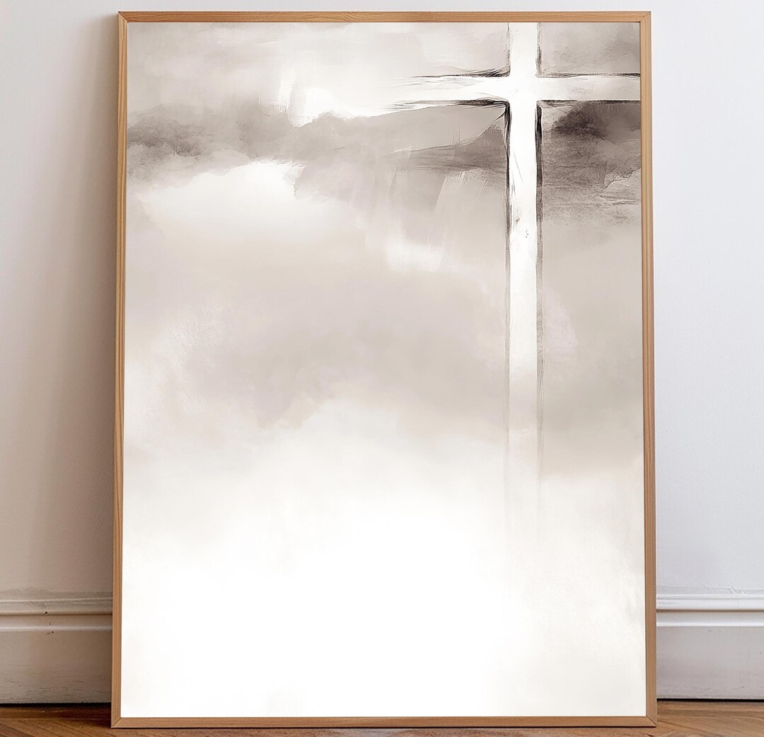 Christian Cross Printable Wall Art, Modern Faith Decor, Grey Minimalist ...