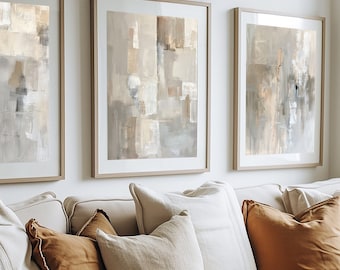 Set of 3 Beige and Grey Abstract Wall Art, Three Neutral Color Prints, Instant Download, Printable DIY Home Decor, Minimalist Boho Modern