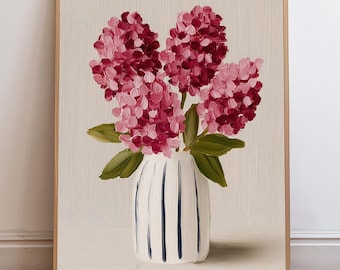 Floral Wall Art Printable Vintage, Hydrangea Wall Art in Vase Download, Modern Cottage Floral Print, Painterly Flower Wall Art Digital