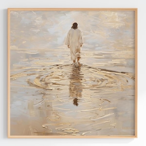 Jesus Christ Walking on Water, Christian Art, Digital Jesus Portrait, I Will Walk With Christ LDS, Jesus Oil Painting, Bible Verse Wall Art