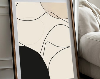 Beige and Black Abstract Lines and Shapes Wall Art, Instant Download, Print at Home, DIY Modern Minimalist Geometric Decor
