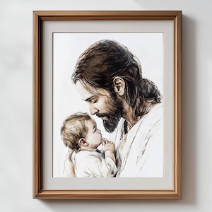 Printable Christian Wall Art - Jesus Holding a Baby - Portrait of Jesus and Baby, Christian Nursery Art, LDS Print, Catholic Wall Art