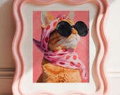 Printable Cat Wall Art, Funny Cat with Sunglasses, Orange Cat Art, Trendy Pet Wall Decor, Modern Cat Poster, Instant Download, Digital Print