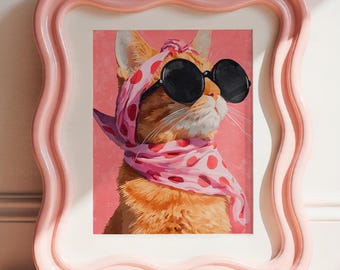 Printable Cat Wall Art, Funny Cat with Sunglasses, Orange Cat Art, Trendy Pet Wall Decor, Modern Cat Poster, Instant Download, Digital Print