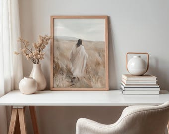 Printable Jesus in Field Wall Art, Christian Instant Download Art, Minimalist Savior Print, Religious Digital Download, Modern Christian Art