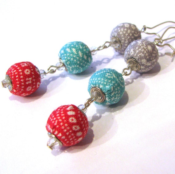 Items similar to Handmade Fabric Beaded Earrings on Etsy