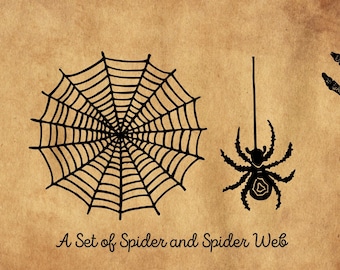 Spider and Spider Web Rubber Stamp Set, Halloween Stamping Kit, Spooky Decor, Haunted Scrapbooking, DIY Crafts, card making