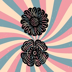 Set von Boho Blumen Stempel, Blume blüht Stempel, Hippie Stempeln, Boho Scrapbooking, Blumendruck machen