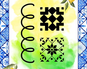 Sello de goma con motivo de azulejos en espiral: Borde geométrico y en espiral para manualidades DIY