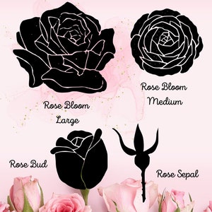 Rose Bloom Rubber Stamp, Rose Garden Stamp, Rosebud Stamp, Floral Stamp, Botanical Stamp, Rose Petal Stamping, Vintage Rose Garden Stamp