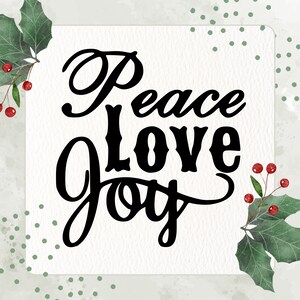 Tampon en caoutchouc Noël paix amour joie, estampage des fêtes, fabrication de cartes à faire soi-même, voeux de Noël, scrapbooking festif bricolage, fabrication de cartes saisonnières