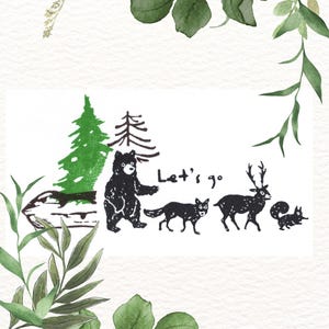Mini pequeno carimbo de borracha piquenique na floresta, carimbo de borracha de fantasia da floresta, desfile de animais, urso, raposa, esquilo, veado, carimbo de animais fofos