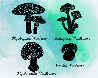Forest Mushroom Rubber Stamp, Nature Stamp, Woodland Stamp, Forest Theme Stamp, Fungi Stamp, Journal Planner, Botanical Illustration Stamp