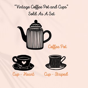 Set Vintage Coffee Pot and Cups Rubber Stamp: Bakery Theme DIY Craft